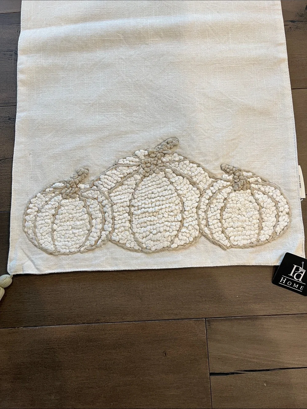 NEW Harvest Cream Embroidered Pumpkin Table Runner with Tassels